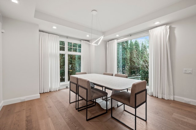 dining space with light hardwood / wood-style floors