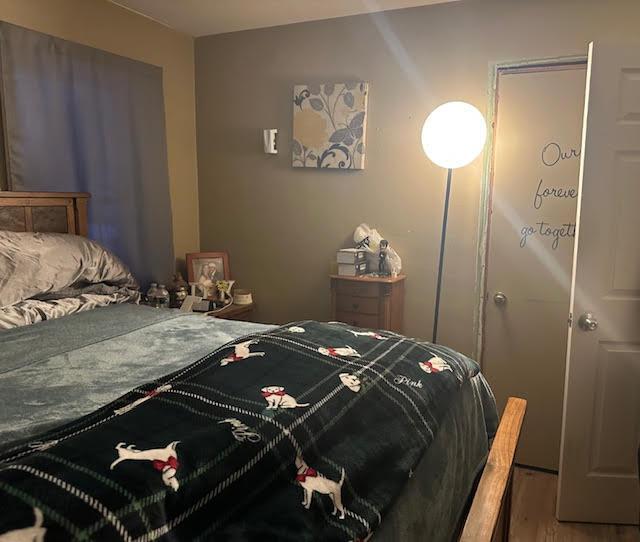 bedroom with wood-type flooring