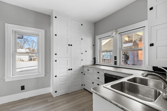 kitchen featuring sink, white cabinets, and light hardwood / wood-style floors