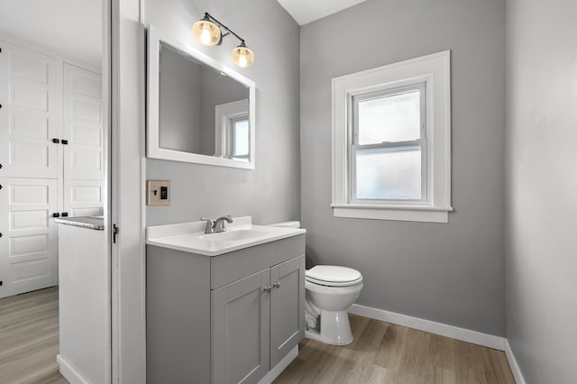 bathroom featuring vanity, toilet, and wood-type flooring