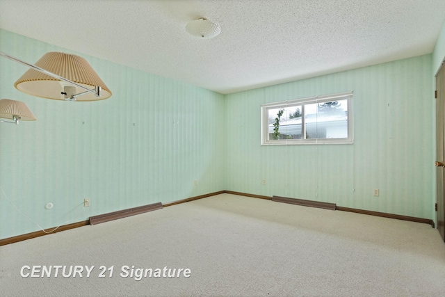 empty room with carpet flooring and a textured ceiling