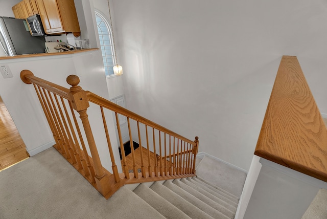 stairs with carpet flooring