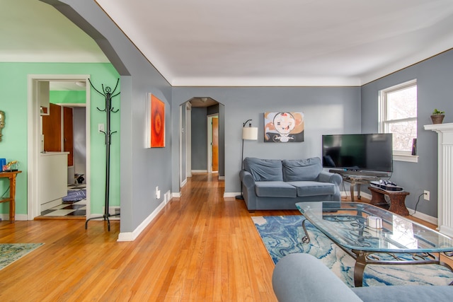 living room with hardwood / wood-style flooring