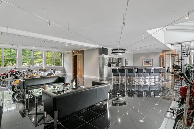 interior space featuring dark tile patterned floors