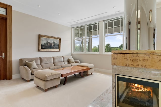 living room with crown molding