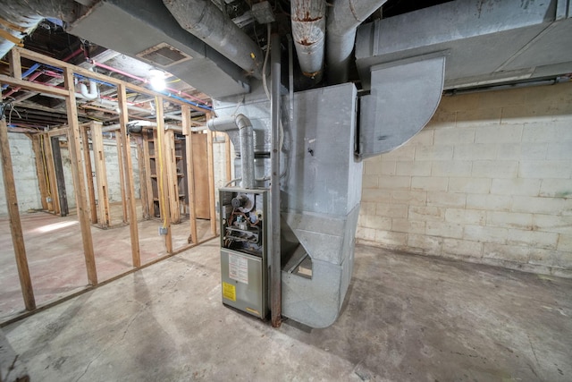 basement with heating unit