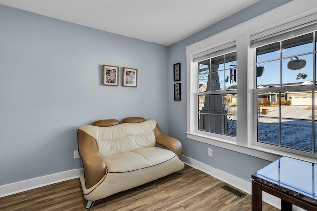 sitting room with wood-type flooring