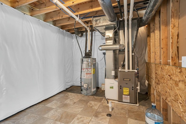 utilities featuring gas water heater and heating unit