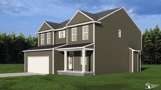 view of front facade featuring a garage and a front yard