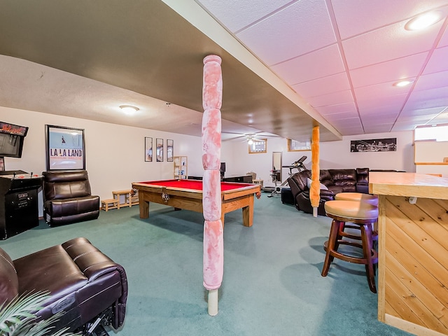 recreation room with pool table and carpet flooring