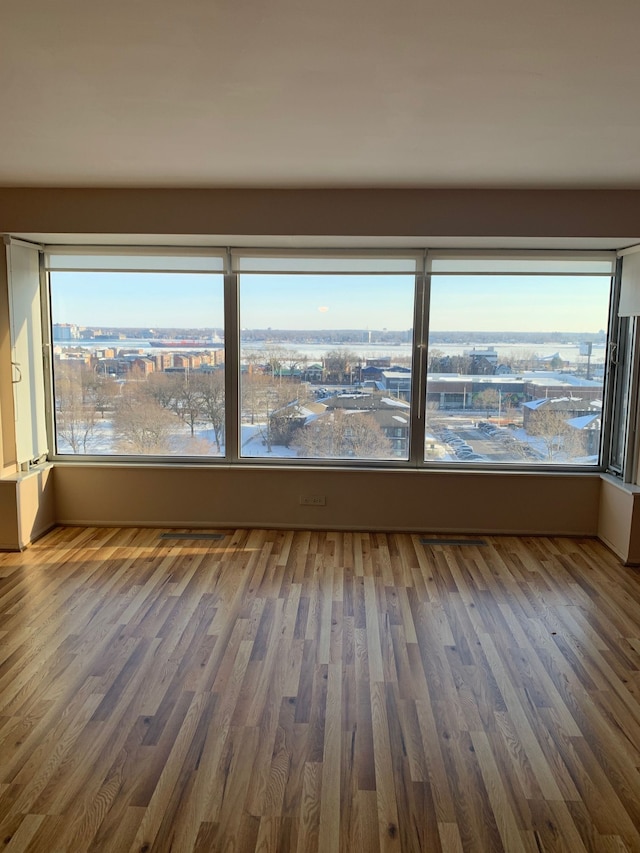 empty room with hardwood / wood-style floors and a healthy amount of sunlight