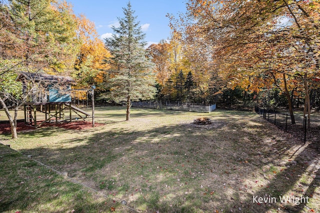 view of yard with a playground