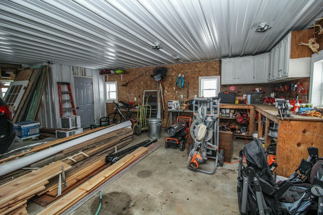 garage featuring a workshop area