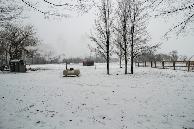 view of yard covered in snow