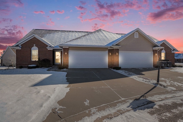 single story home with a garage