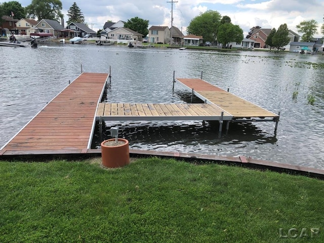 dock area with a water view