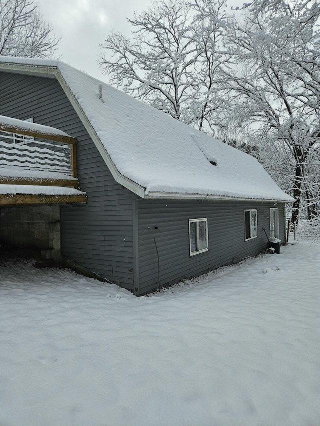 view of snow covered exterior