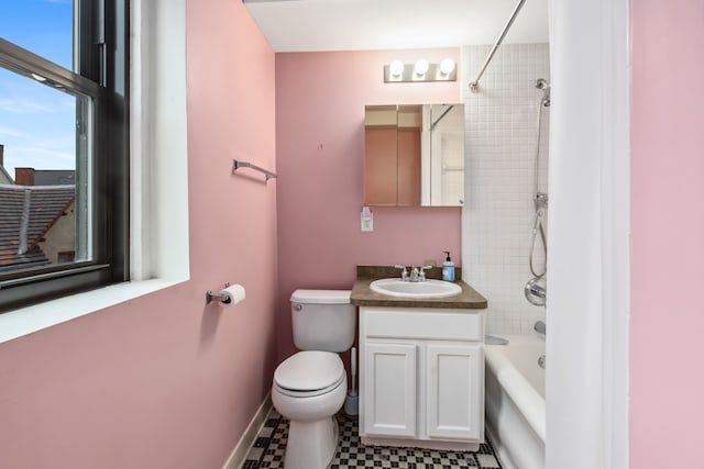 full bathroom with vanity, shower / bathtub combination, and toilet