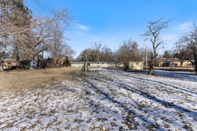 view of yard covered in snow