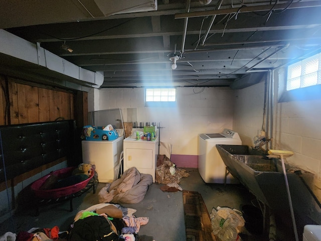 basement with washer and dryer