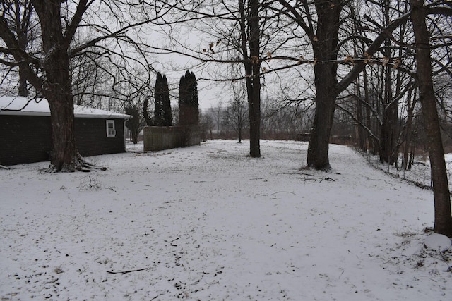 view of yard layered in snow