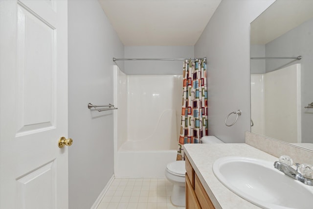 full bathroom with shower / bath combo, vanity, and toilet