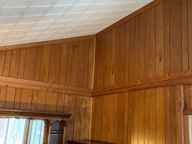 interior details featuring wooden walls