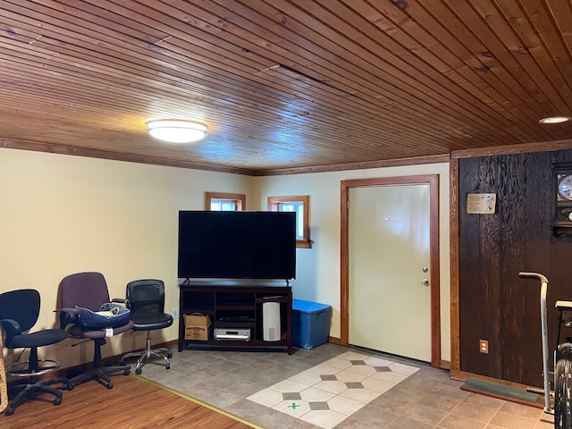 interior space featuring wooden ceiling