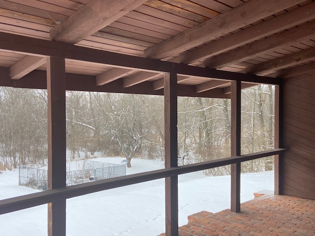 8899 Dwyer Rd, Howell, MI 48855 - unfurnished sunroom with beamed ceiling