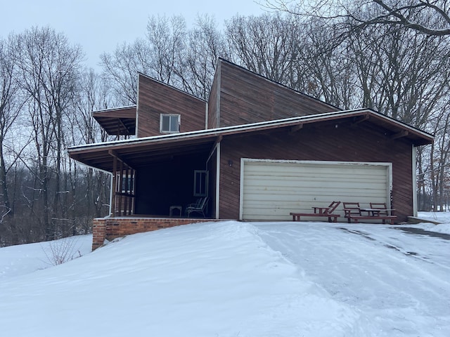 exterior space with a garage