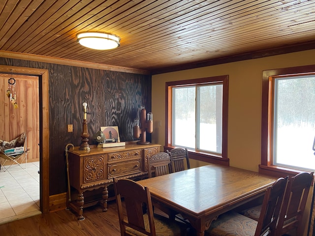 8899 Dwyer Rd, Howell, MI 48855 - dining area featuring wooden ceiling and wood finished floors