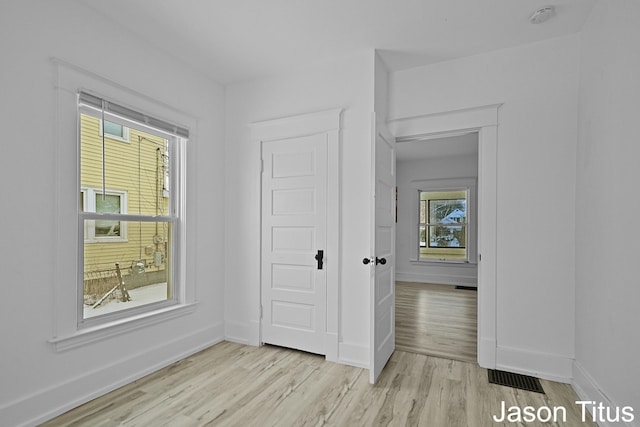 interior space with light hardwood / wood-style floors