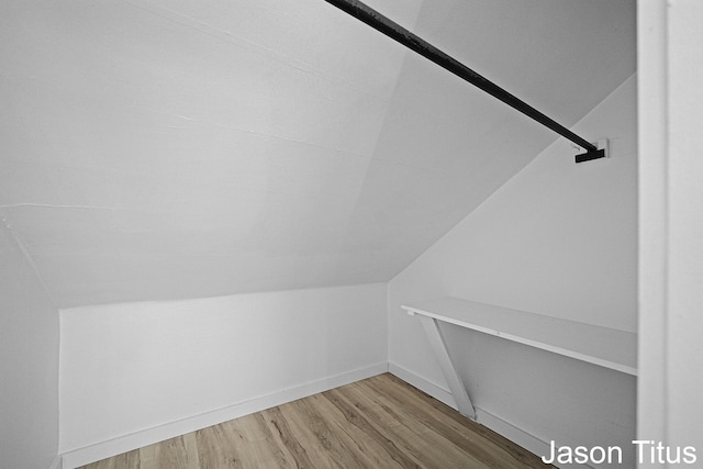 spacious closet featuring wood-type flooring and lofted ceiling