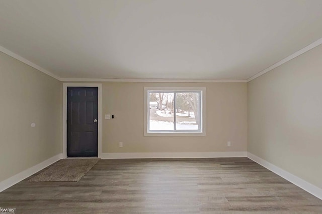 interior space featuring light hardwood / wood-style floors and crown molding