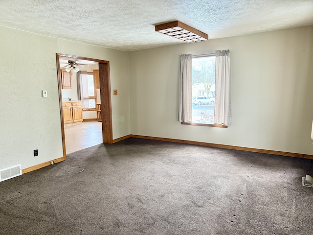 unfurnished room with carpet flooring and a textured ceiling