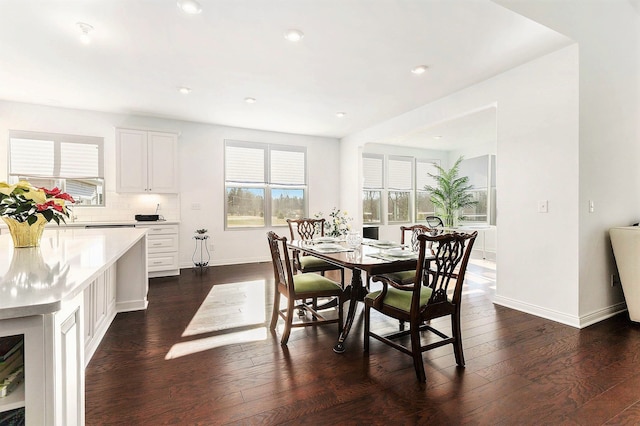 dining space featuring dark hardwood / wood-style floors