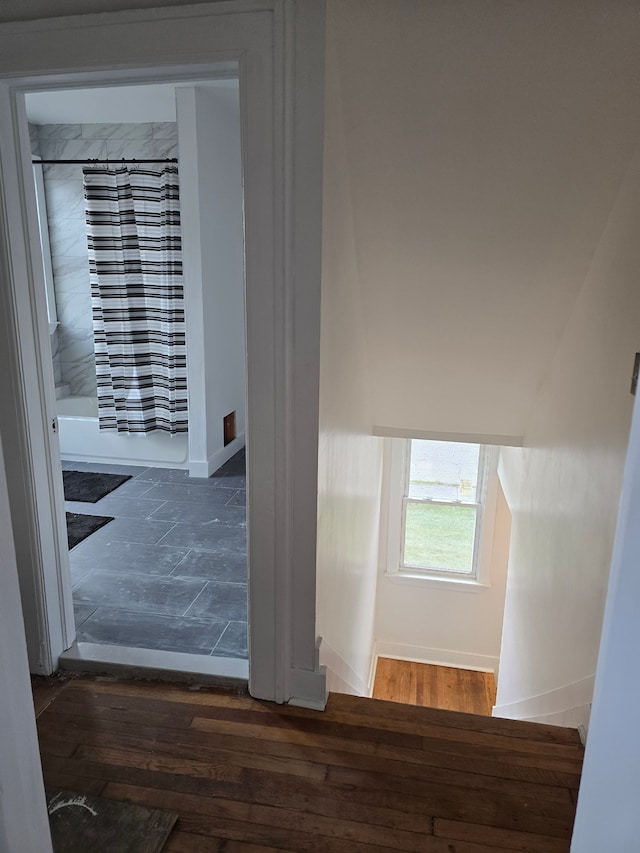 interior space with dark hardwood / wood-style floors