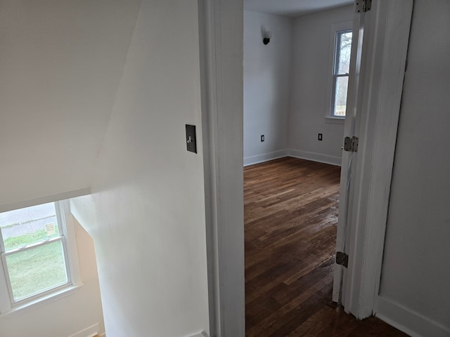 hall with dark hardwood / wood-style flooring