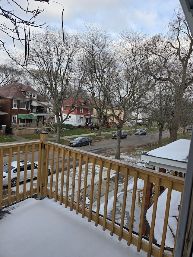 view of snow covered deck