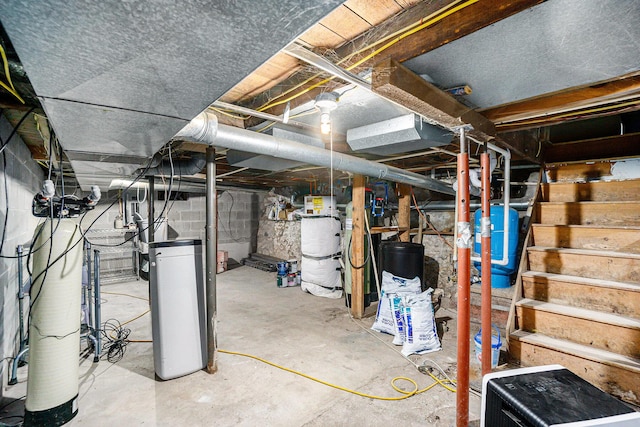 basement featuring water heater