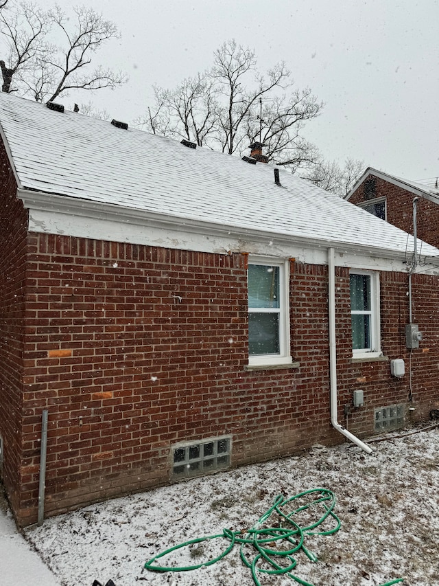 view of snow covered exterior