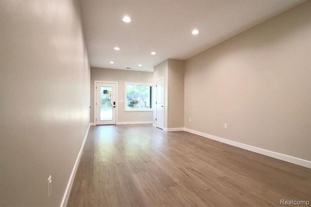 interior space with dark hardwood / wood-style floors