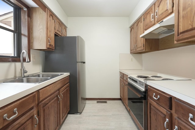 kitchen with stainless steel electric range oven and sink