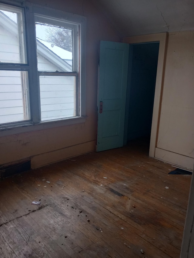 interior space with vaulted ceiling, hardwood / wood-style floors, and a wealth of natural light