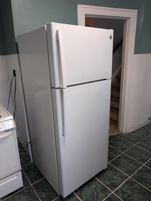 kitchen with white fridge and stove