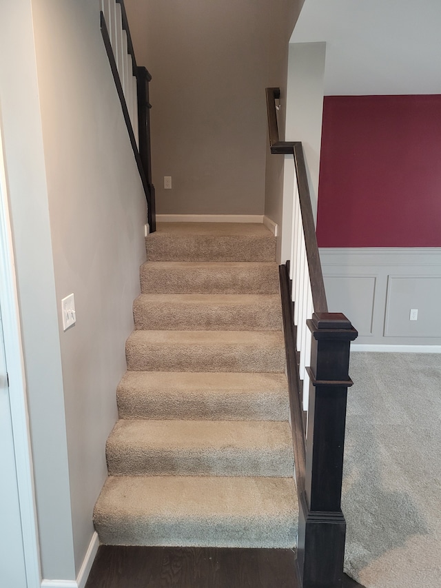 stairway featuring carpet floors