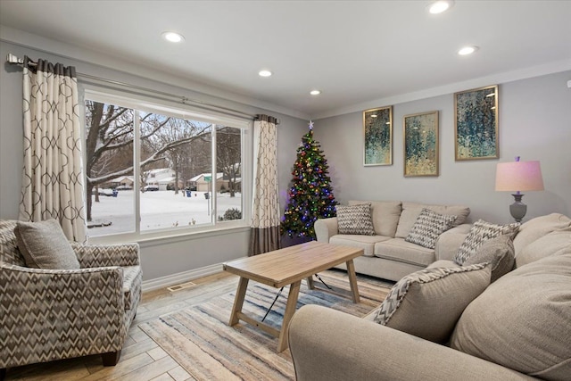 living room with light parquet floors