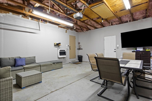 interior space with heating unit and an outdoor living space