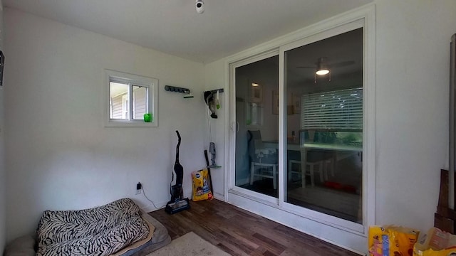 interior space with dark wood-type flooring