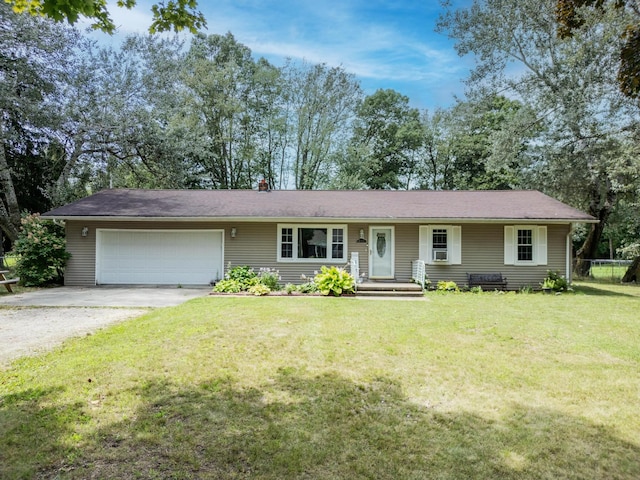 ranch-style house with a front lawn and a garage